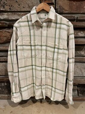 Gustin 1263 Monster Rope Shirt Cream & Olive Plaid Button-Down 100% Cotton